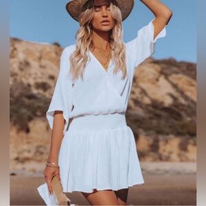 Miou Muse White Crinkle Cotton Gauzy Mini
Dress, Size L